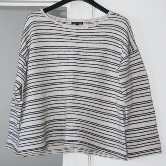 Eileen Fisher - Peppered Organic Cotton Wool Boxy Sweater, Maple Oat, Med - Picture 3 of 9